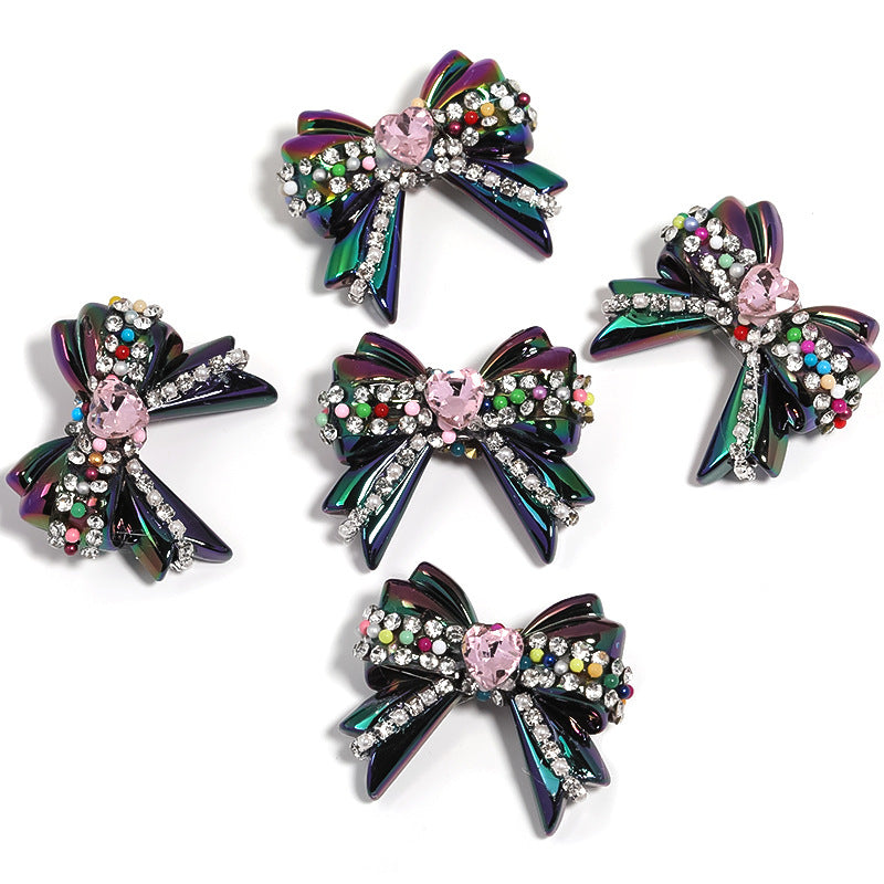 Wholesale 5pcs Water Diamond UV Plated Colored Bow Acrylic Beads ACC-BDS-BLG011