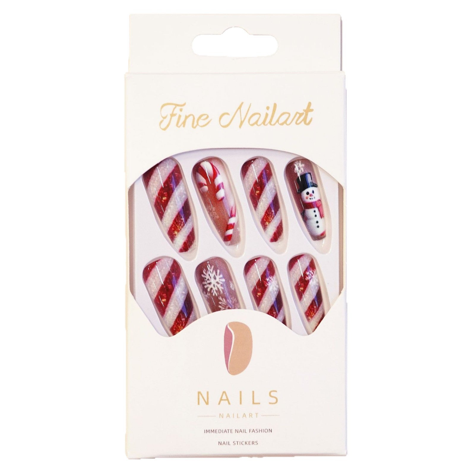 Wholesale 24 Pieces/ box Christmas Red and White Stripes Nails Kits Nail Stickers
