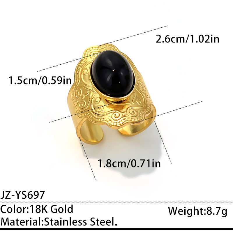 Wholesale Stainless Steel 18K Gold Plated Vintage Oval Gemstone Ring with Imitation Pearl and Turquoise - Fashion Jewelry Accessory for Resale