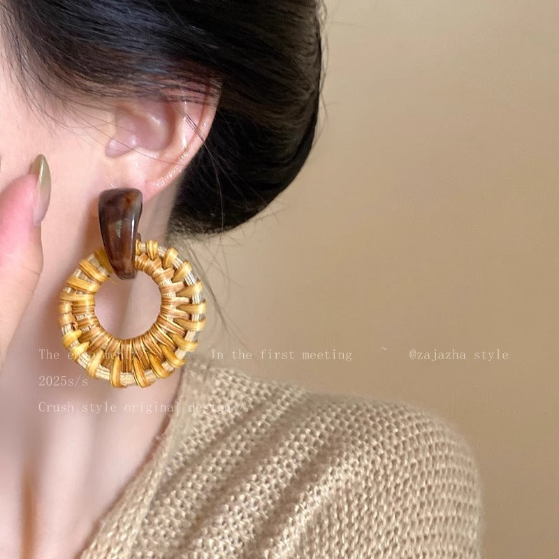 Wholesale Boho Geometric Rattan Earrings - Fashion Accessory for Women
