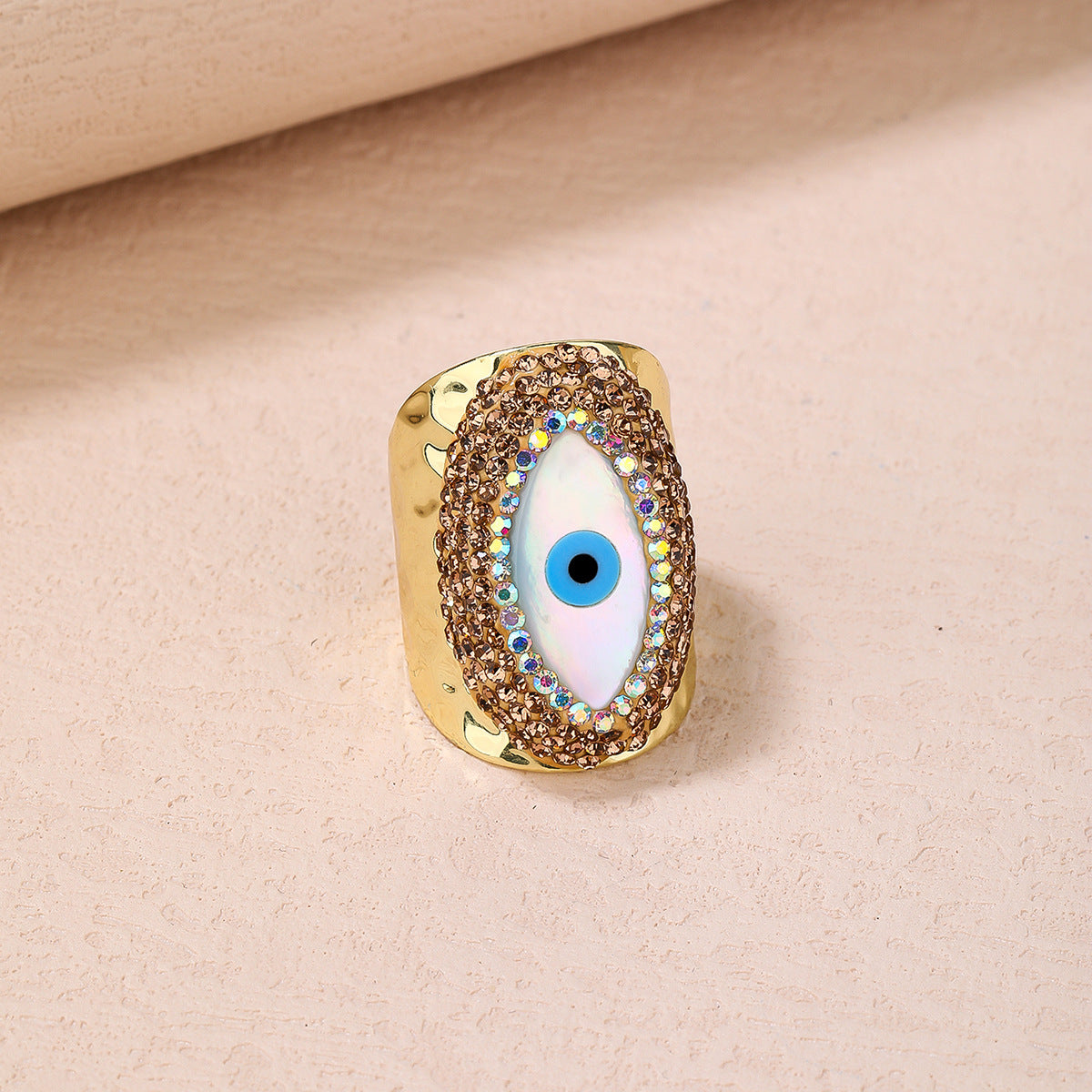 Wholesale Turkey Eye Fashion Shell Eye Mud Diamond Adjustable Plating 14K Gold Personality Ring