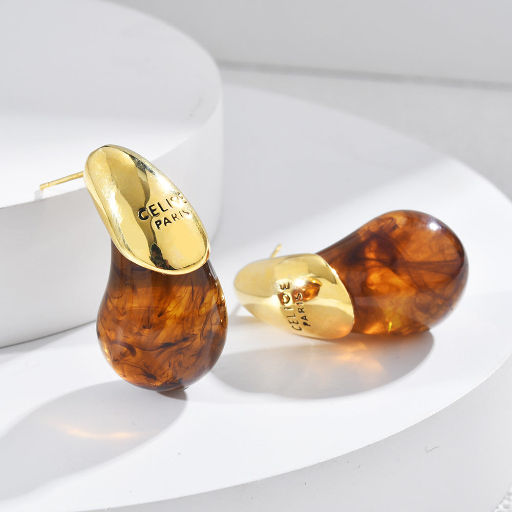 Wholesale  Retro Maillard brown Water Drop Resin Earrings