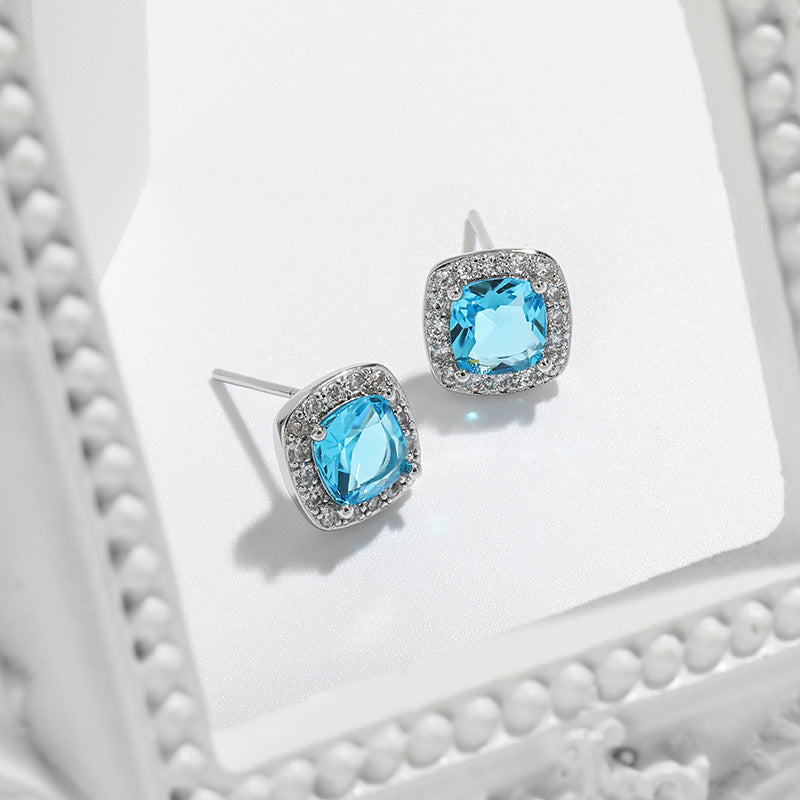 Wholesale Square Four Claw Single Diamond Copper S925 Ear Pin Earrings ACC-ES-YingRong002