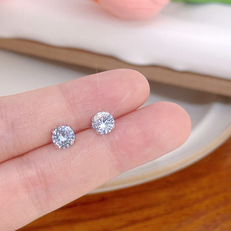 Wholesale Mini Zircon Earrings Silver Needle 925 Earrings Round Square Four-claw Earrings ACC-ES-ZhiShifang006