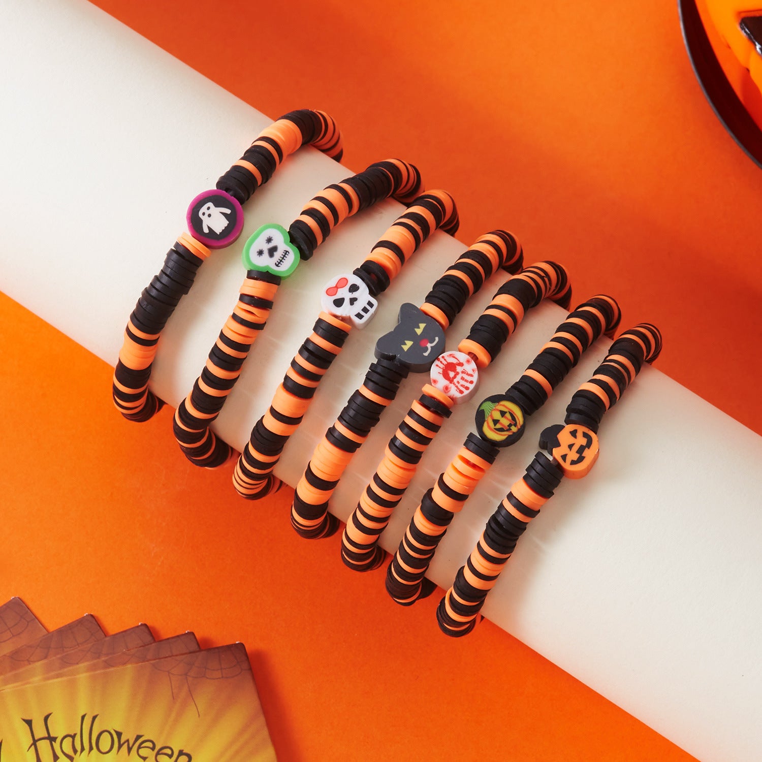 Wholesale Halloween Themed Bracelet  Spider Pumpkin Skull Pendant Soft Pottery Bracelets