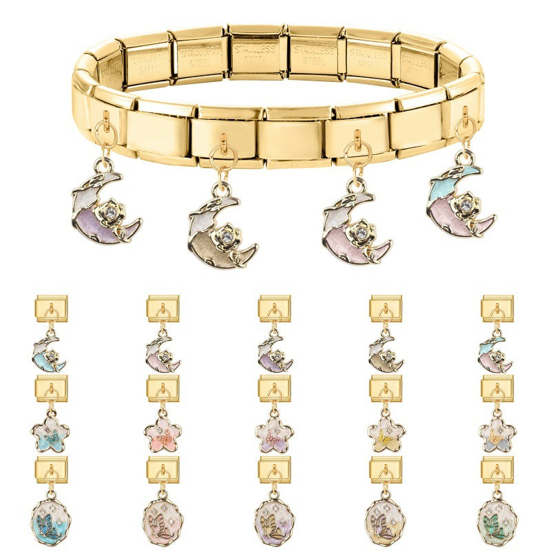Wholesale Italian Charm Bracelet 9mm DIY Splicing Gold Pendant Stainless Steel Composable Bracelet