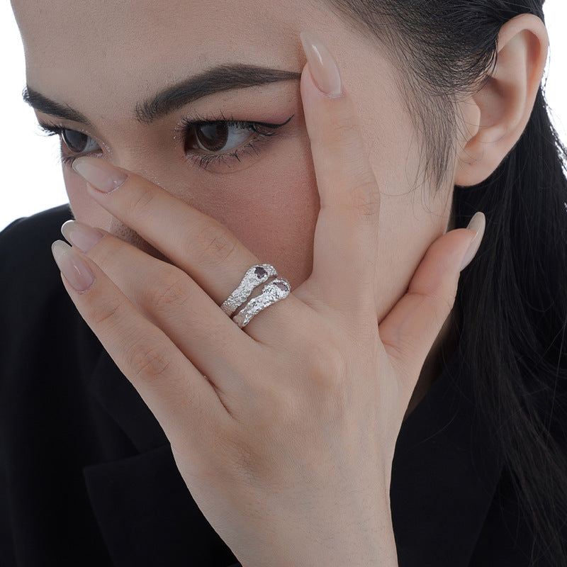 Wholesale S925 Sterling Silver Textured Open Rings ACC-RS-YWE005