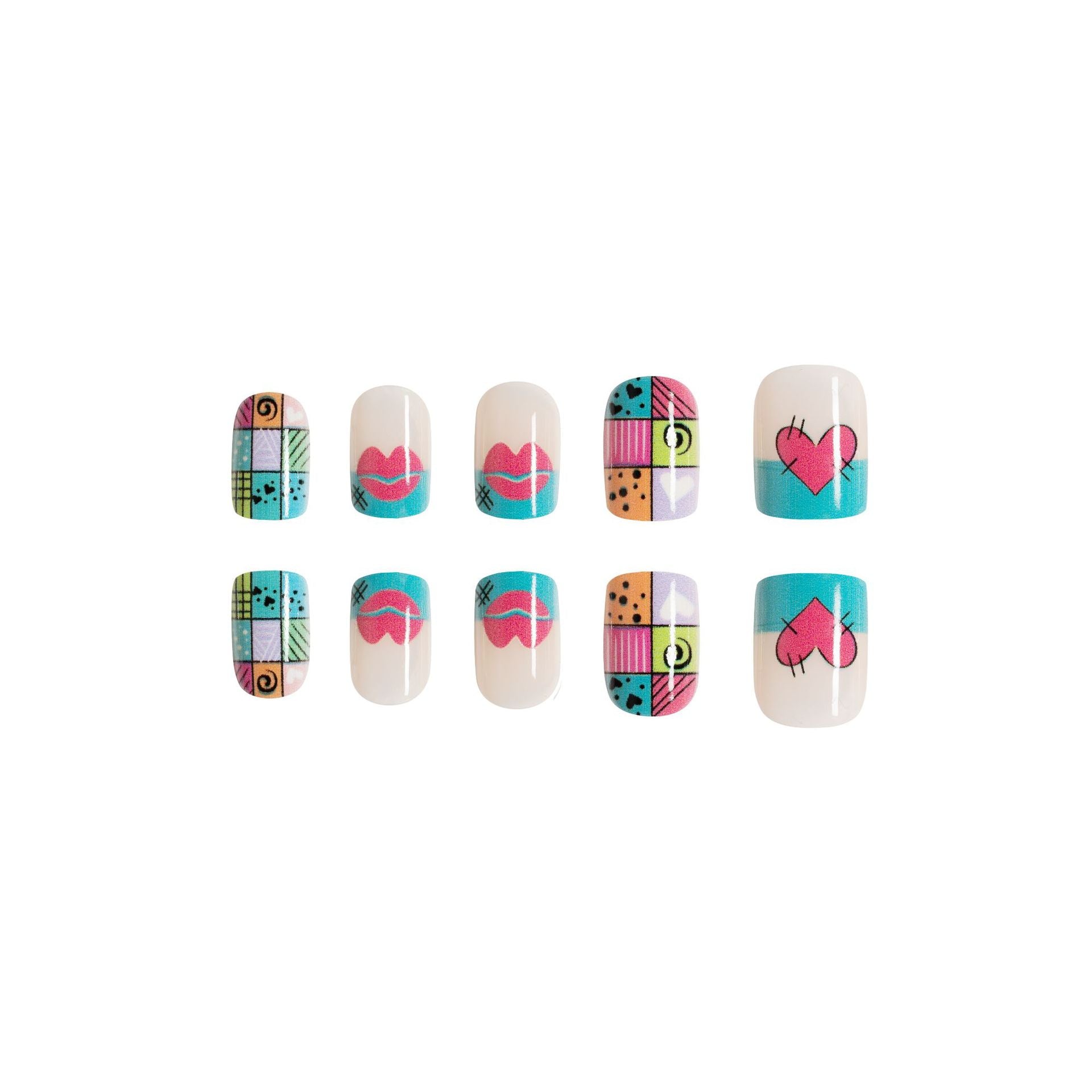 Wholesale 24 Pieces/box Valentine's Day Glossy Heart Red Pink Lips Manicure Press-on Nails Kits Nail Stickers ACC-NS-GuaiXL051