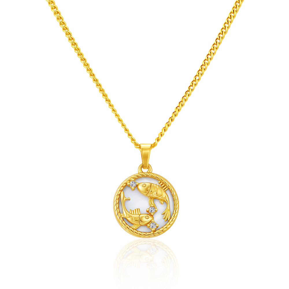 Wholesale Stainless Steel Zodiac Pendant Necklace Round PVD Electroplated Fashion Accessory for Everyday Wear