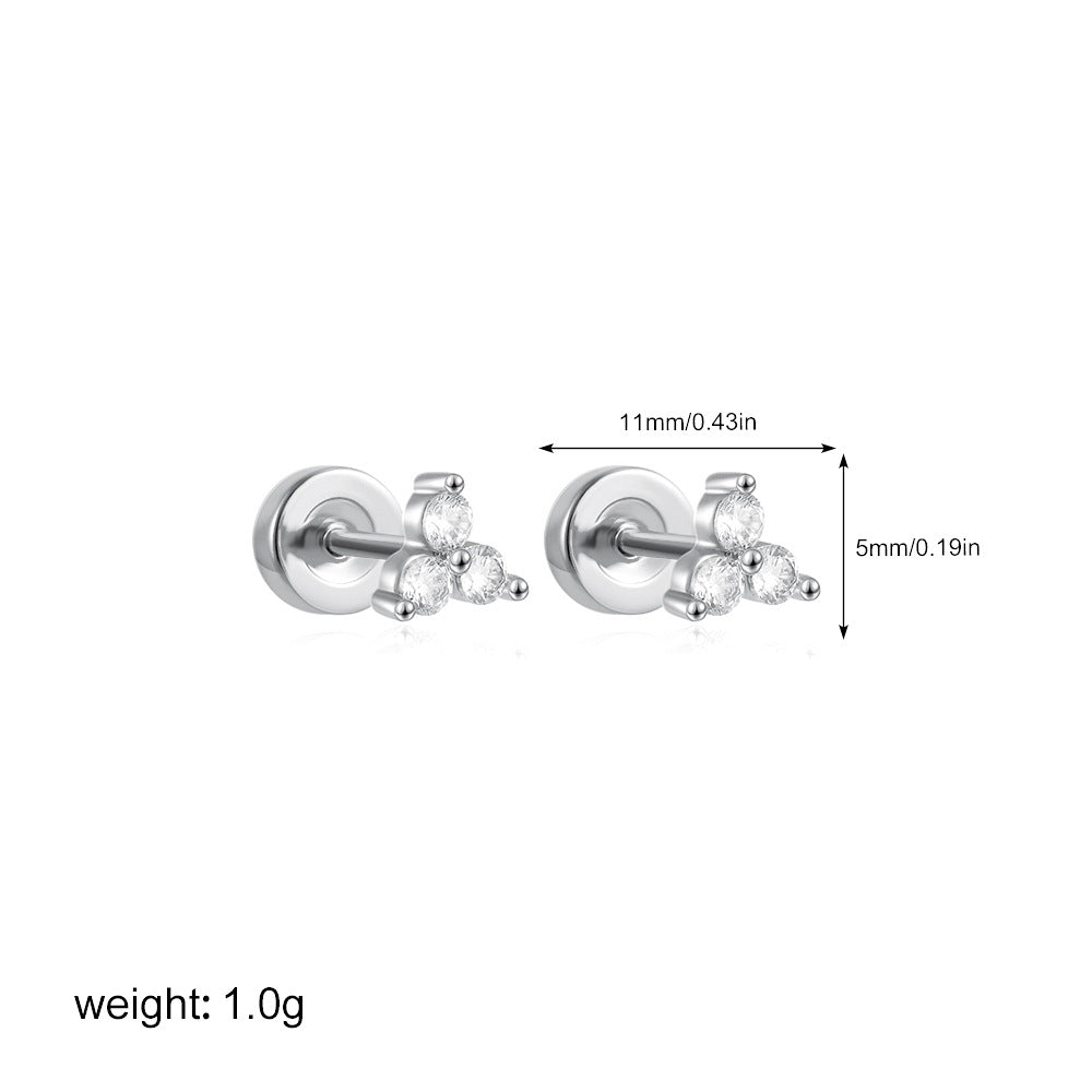 Wholesale European and American Cross-border Stainless Steel 18K Gold Puncture Zircon Ear Nail Nail Nail Straight Screw Ear Nail Titanium Steel Ear Jewelry
