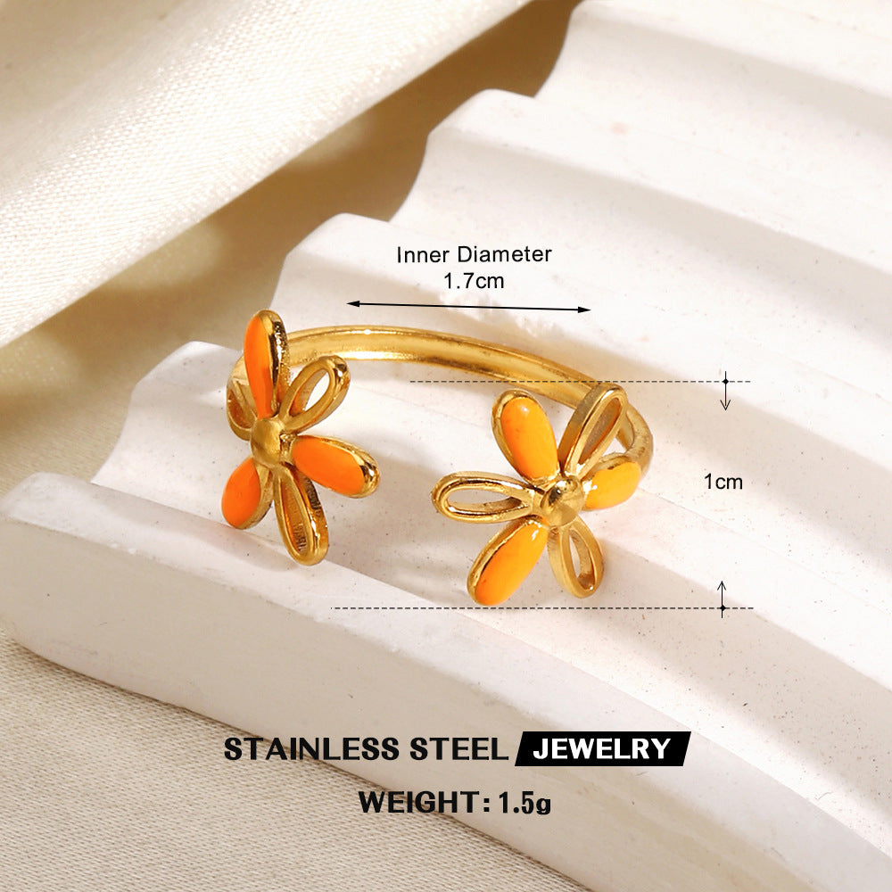 Wholesale Gold Plated Stainless Steel Colorful Enamel Floral Geometric Ring Trendy Fashion Accessory for Women
