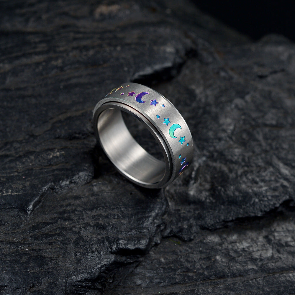 Wholesale 8MM rotatable electroplating color star Moon stainless steel ring