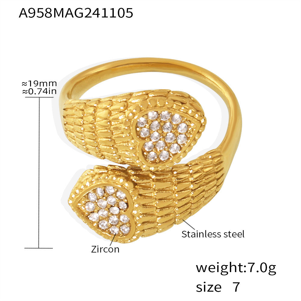 Wholesale Stainless Steel Serpentine Double Love  Adjustable Ring