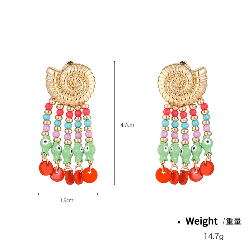 Wholesale Alloy Beach Conch Handmade Tassel Color Earrings