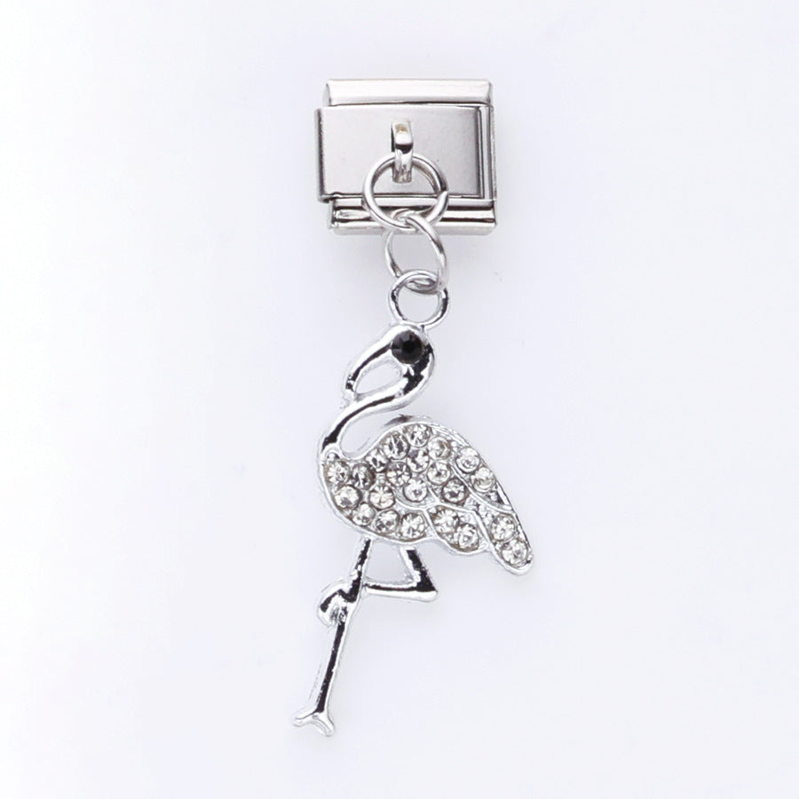 Wholesale 10pcs Tulip Cat Swan Alloy Pendant Italian Module DIY Stainless Steel Bracelet Accessories