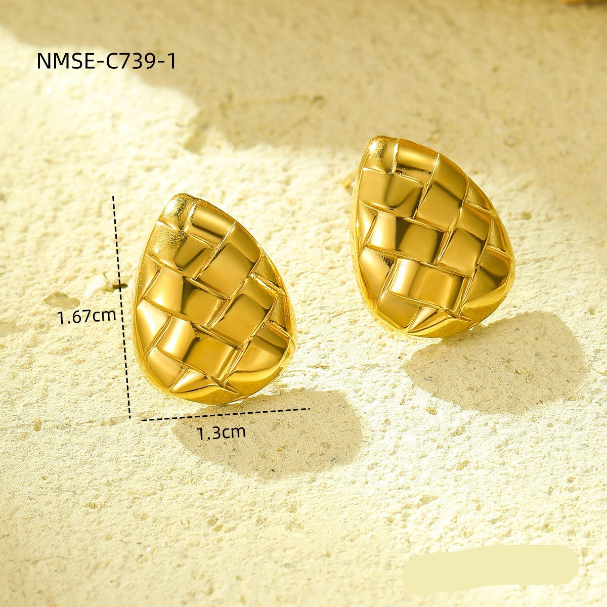 Wholesale  18K gold water drop texture stainless steel irregular earrings