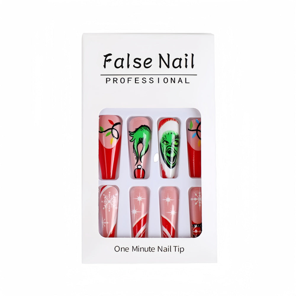 Wholesale 24 Pieces/ box Christmas Green Hair Monster  Red and White Striped Nail