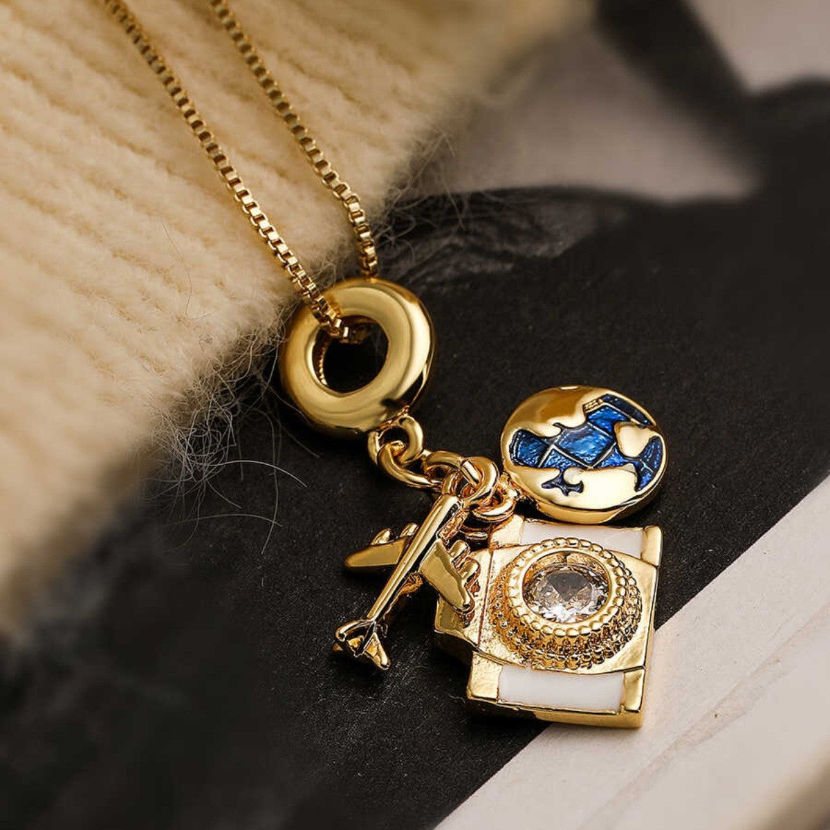 Wholesale  Titanium Steel Creative Zircon  Personality Camera Pendant Necklace