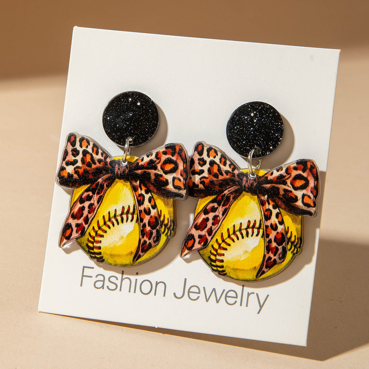 Wholesale Sporty soccer leopard print bow earrings