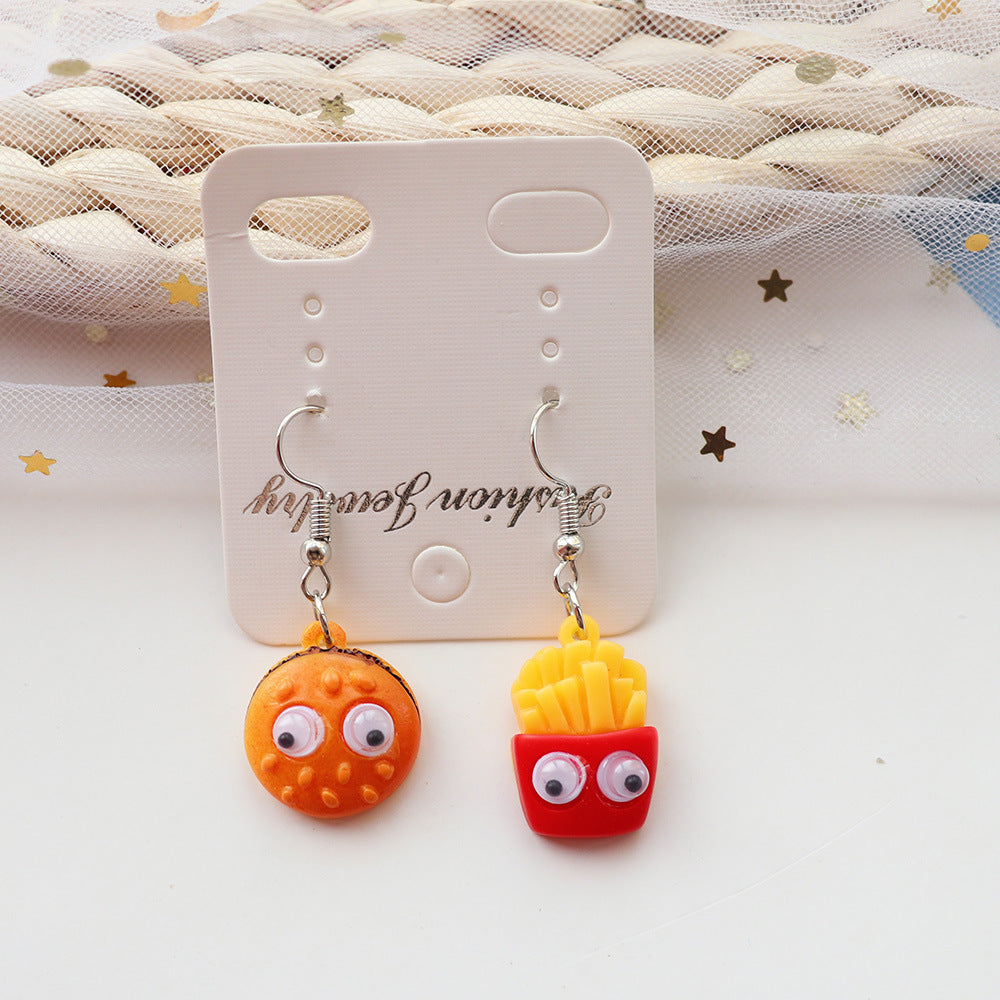 Wholesale  creative  food and play pearl milk tea hamburger French fries earrings