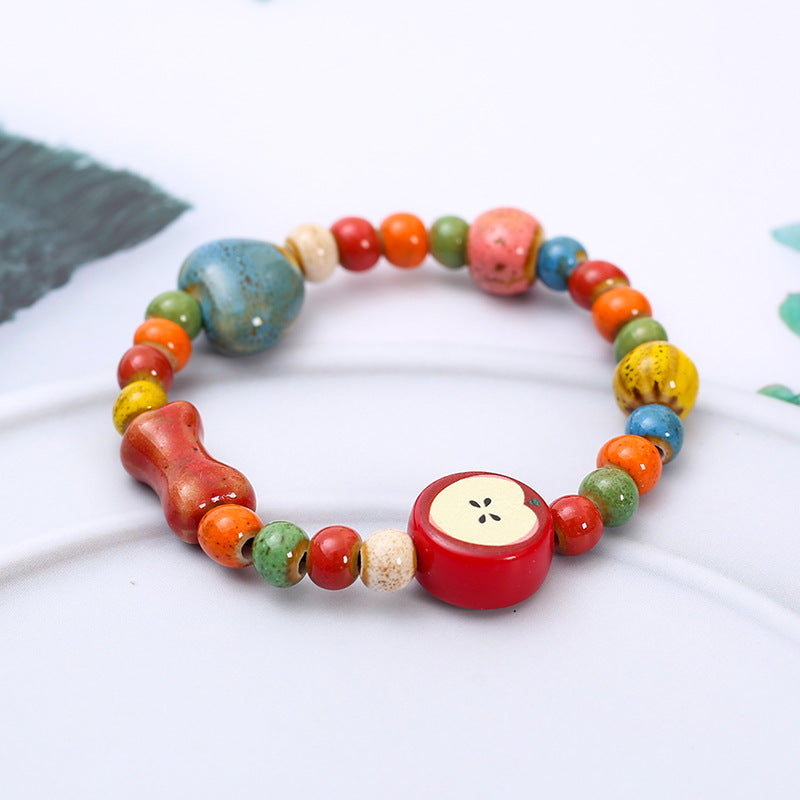 Wholesale Rainbow Cat Paw Ceramic Bead Bracelet,  Trendy Gift for Students,  Handmade Fashion Accessory