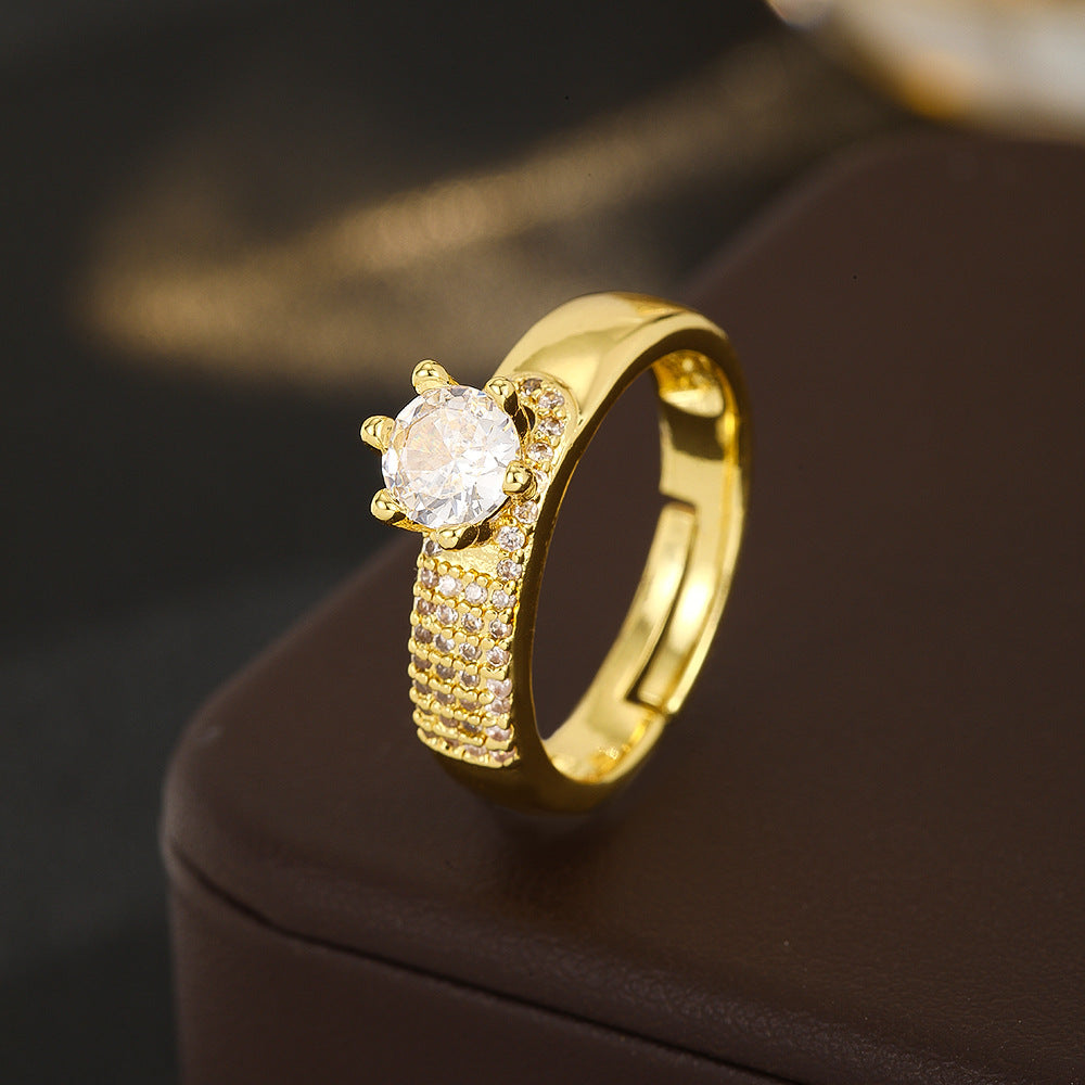 Wholesale Gold Plated Copper Zircon Geometric Ring Open Adjustable Chain Design Women S Jewelry Gift