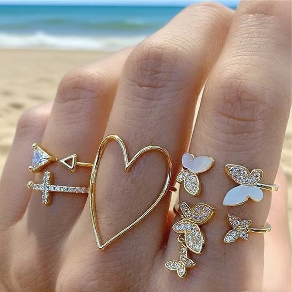 Wholesale Adjustable cross heart butterfly ring