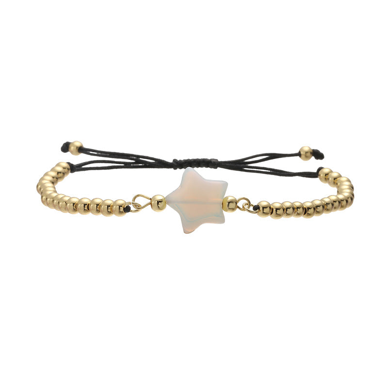 Wholesale Gold Plated Copper Star Charm Bracelet Quartz Tiger Eye Green Aventurine Beads Handmade Unisex Wedding Gift Fashion Accessory