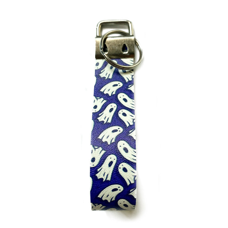 Wholesale  Leather Keychain Ghost Print,  Trendy Car Key Accessory for Resale Party Gift