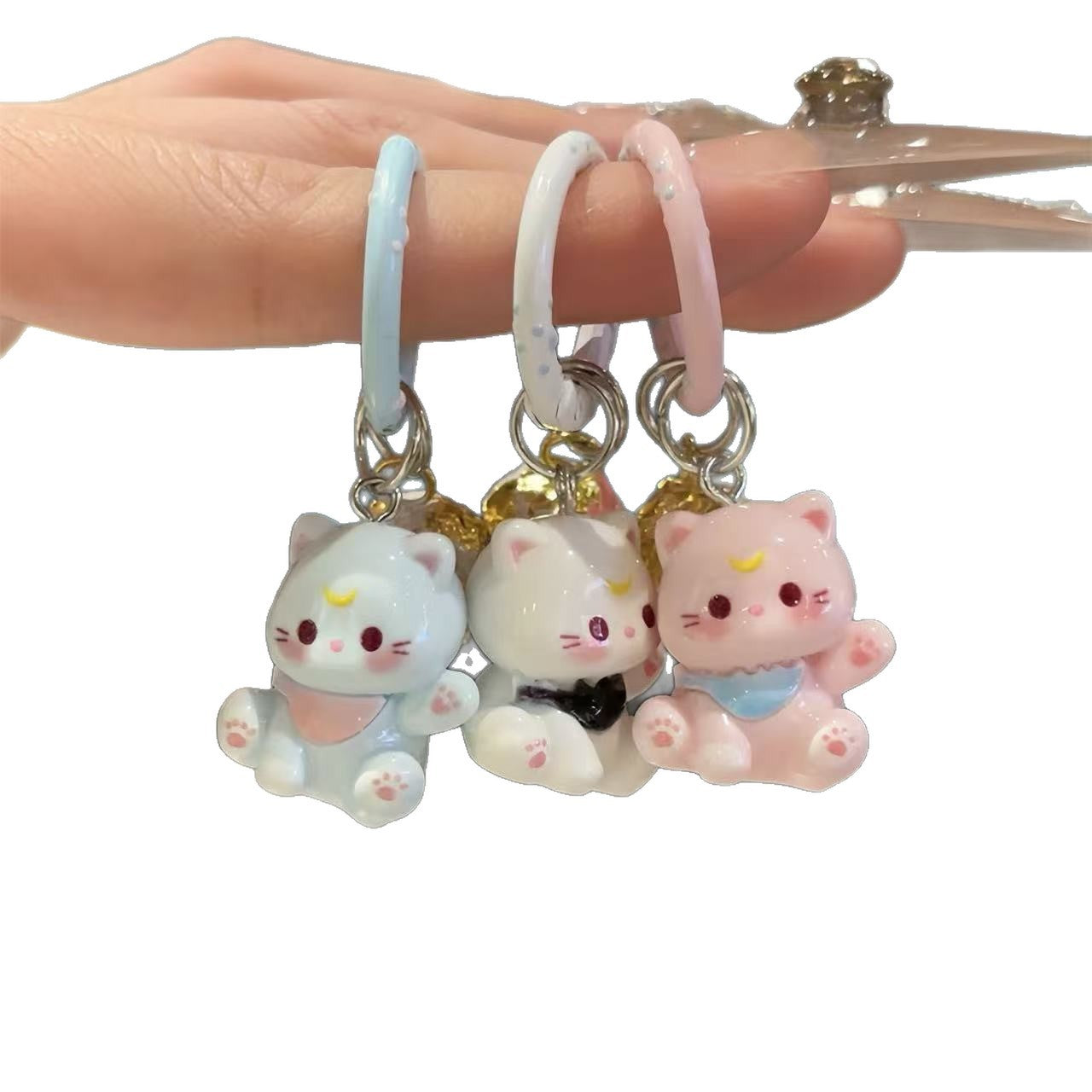 Wholesale Plastic Resin Lucky Cat Bell Keychain Cartoon Bag Charm Trendy Gift for Girls