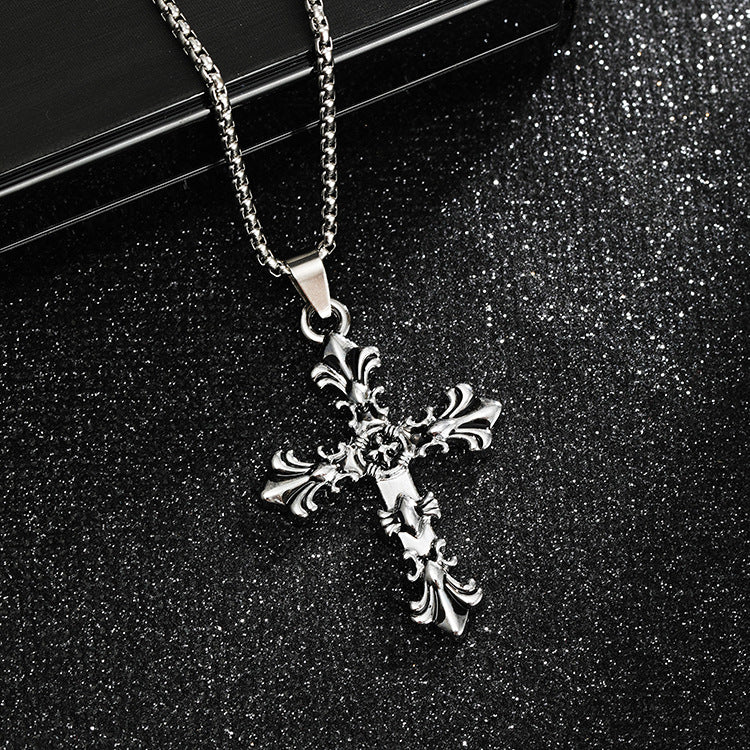 Wholesale Titanium Steel Cross Pendant Necklace Punk Hip Hop Accessories