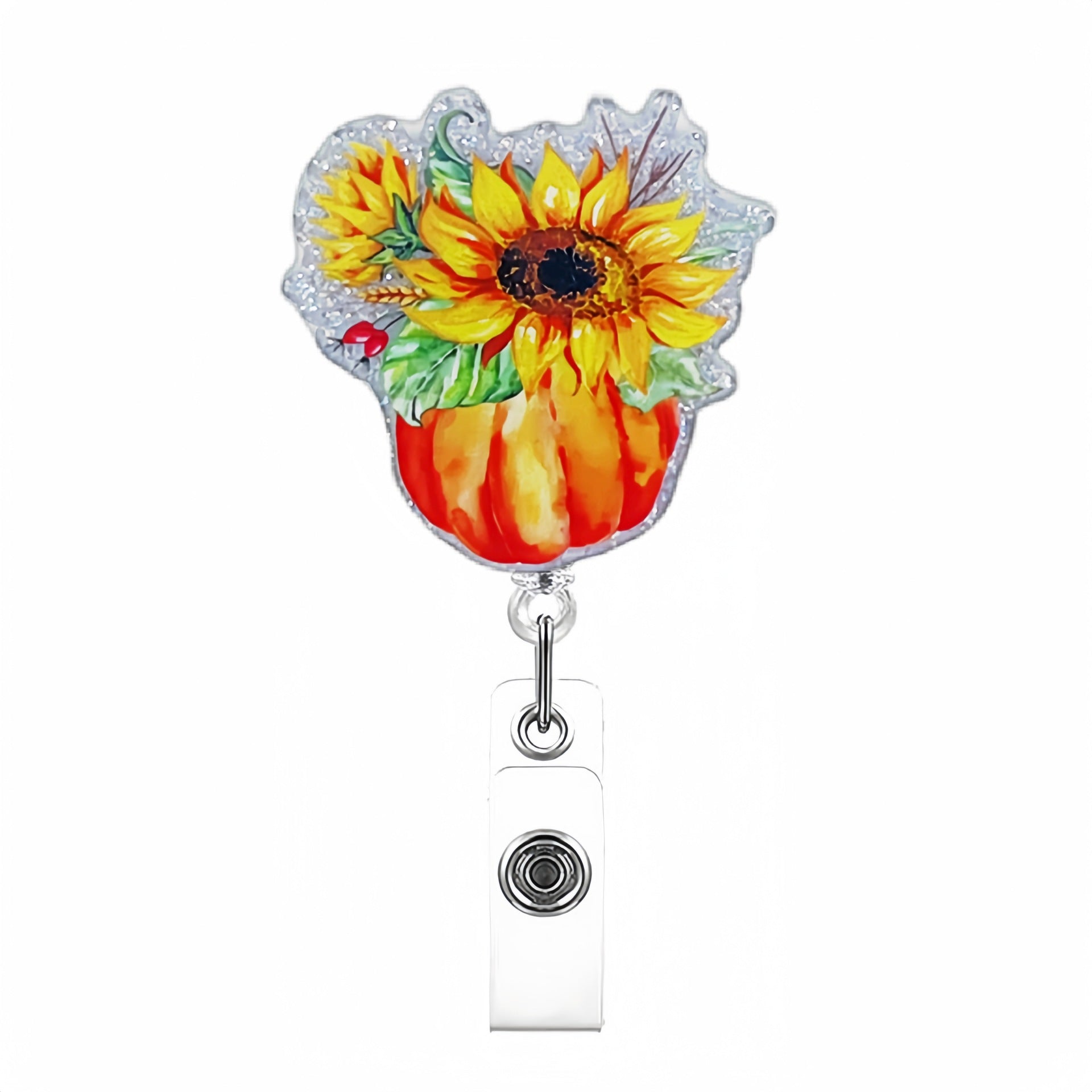 Wholesale Pumpkin Sunflower Acrylic Retractable Rotating Badge Keychain
