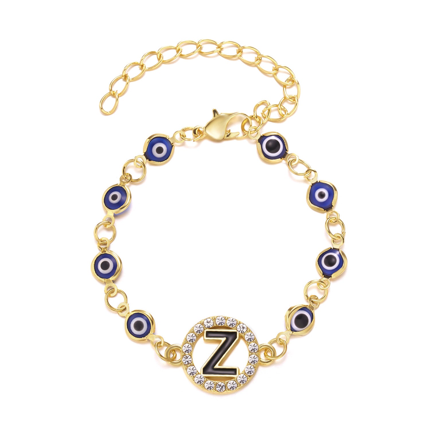 Wholesale Letter Rhinestone Blue Eyes Alloy Adjustable Bracelet