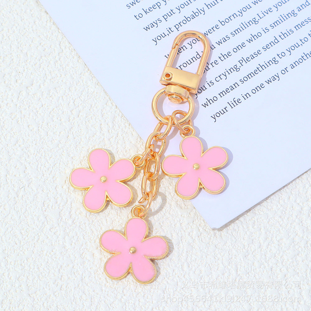 Wholesale Zinc Alloy Oil Dripping Flower Keychain Double-Sided Pendant Bag Charm