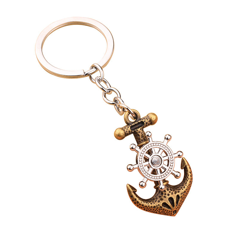 Wholesale retro pirate ship anchor will turn keychain