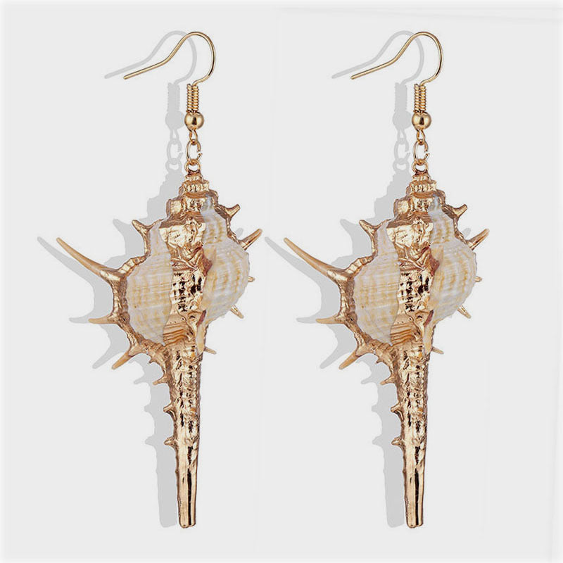 Wholesale Bohemian Natural Shell Earrings Gold Plated Conch Pendant Necklace Beach Fashion Jewelry Accessory