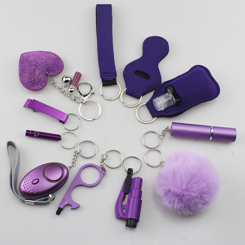 Wholesale Rhinestone Love Lipstick Set Bottle Opener Hair Ball Whistle Keychain Set ACC-KC-TMS003