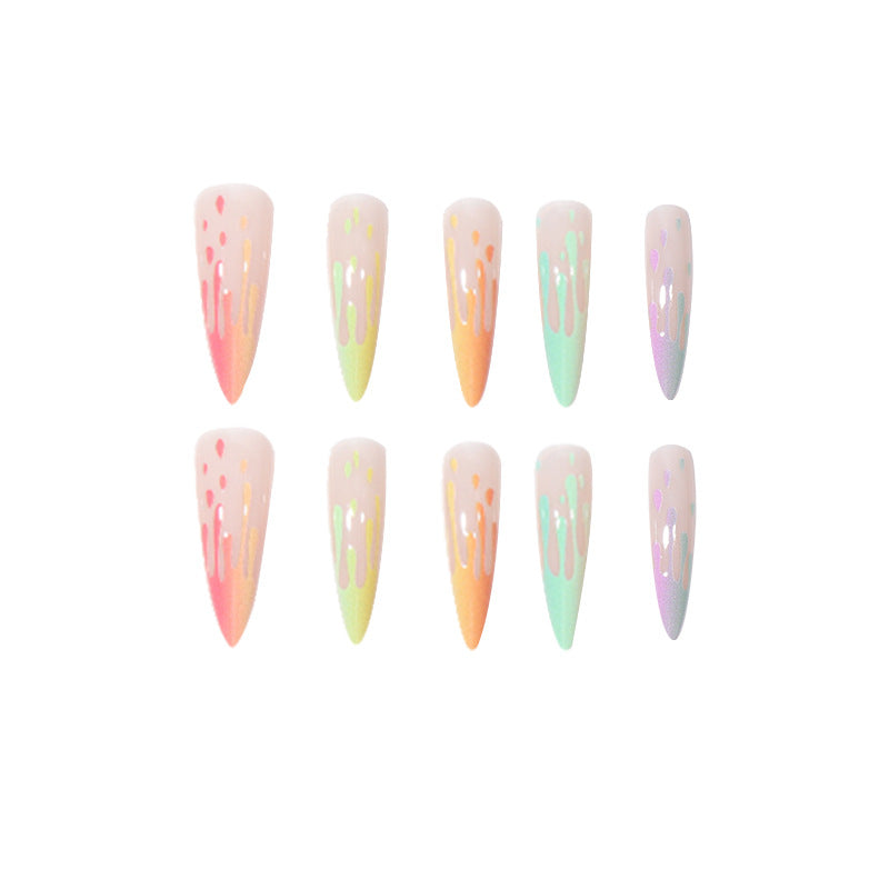 Wholesale 24 Pieces/box Rainbow Gradient Press-on Nails Kits Nail Stickers ACC-NS-Shangh004