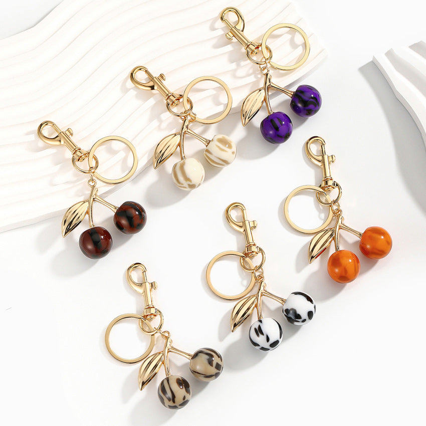 Wholesale Smudge leopard print red cherry keychain