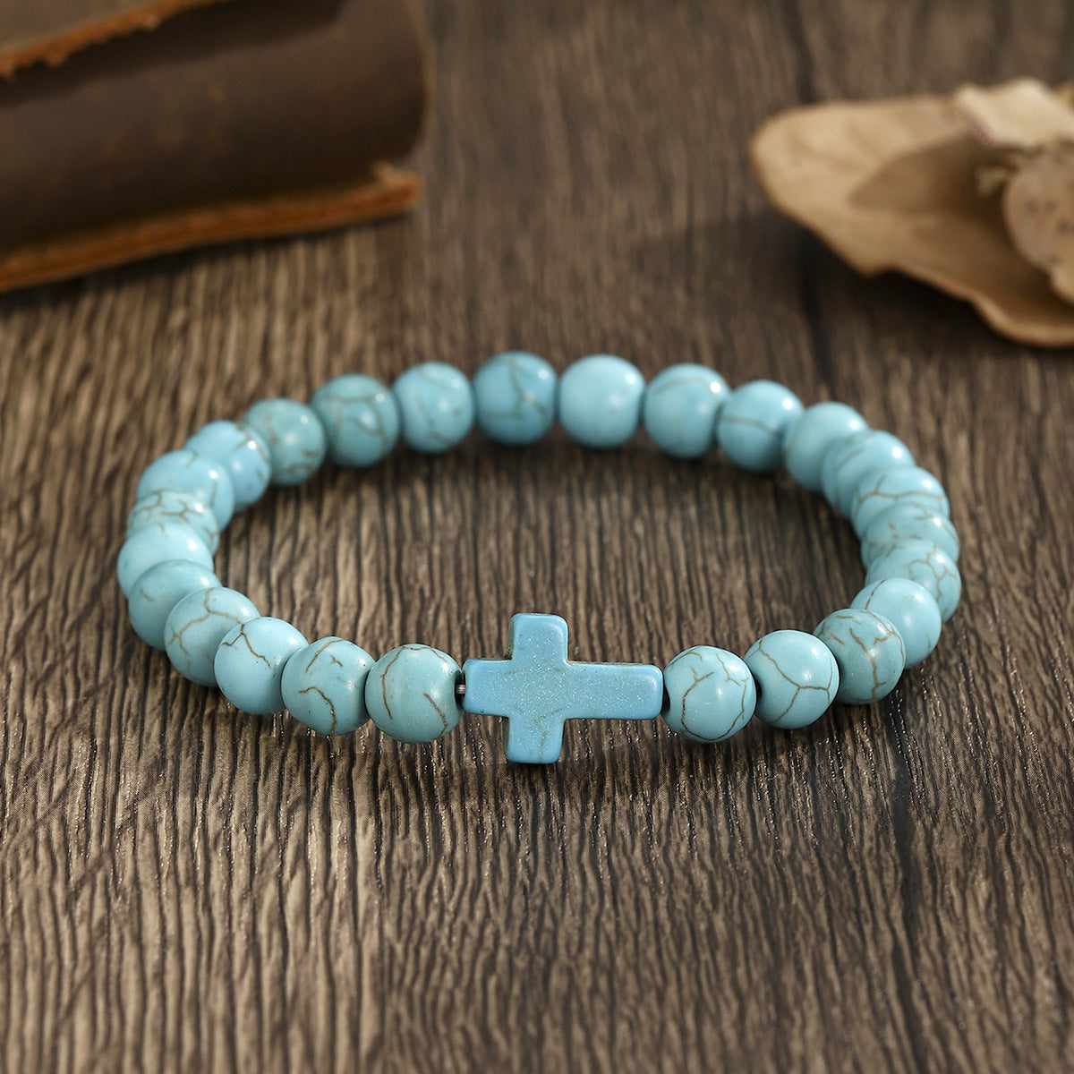 Wholesale Turquoise Volcanic Stone Black Gallstone Beaded Elastic Bracelet