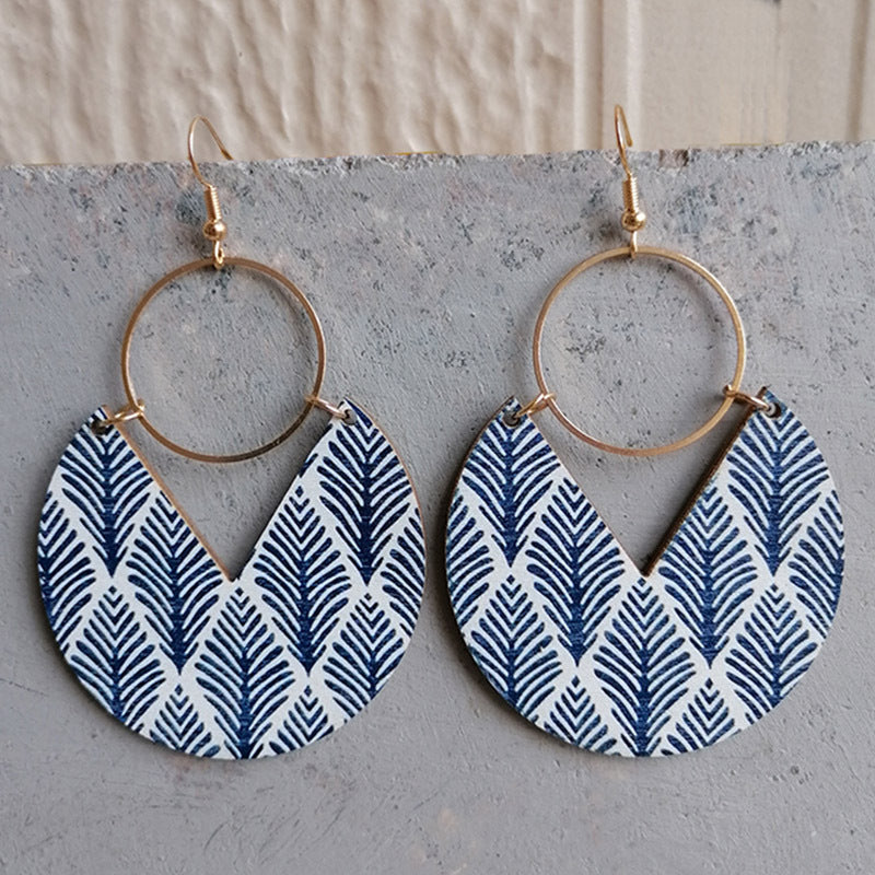Wholesale  Blue Dye Printed Earrings Bohemian Earrings