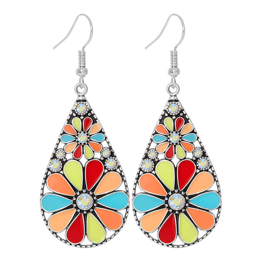 Wholesale Turquoise Geometric Tassel Earrings Antique Silver Retro Fashion Accessory for Everyday Wear or Gift