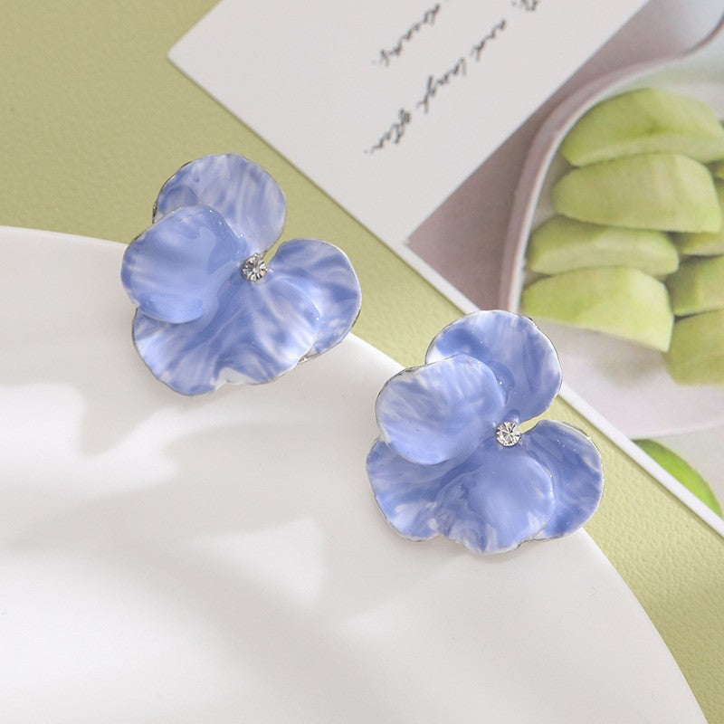 Wholesale  Flower  Silver Pin Petal Earrings