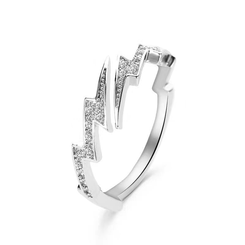 Wholesale Men' s Lightning Hip-Hop Ring with Adjustable Opening,  Niche Design,  Gift for Best Friend and Girlfriend,  Trendy Couple New Style