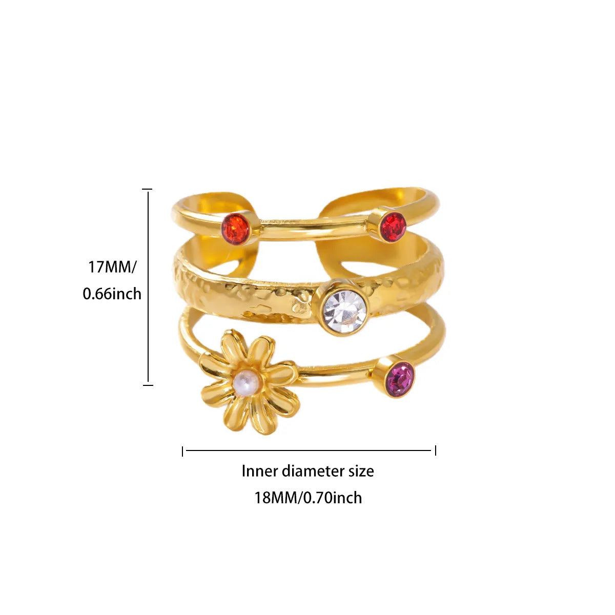 Wholesale Gold Plated Heart Shape Open Ring with Multicolor Zircon - Boutique Resale Jewelry Accessory