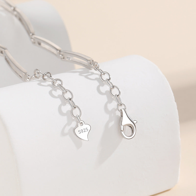 Wholesale  Silver S925 Bracelet Square Grid Pin Hip Hop Trend White Gold Plated Bracelet