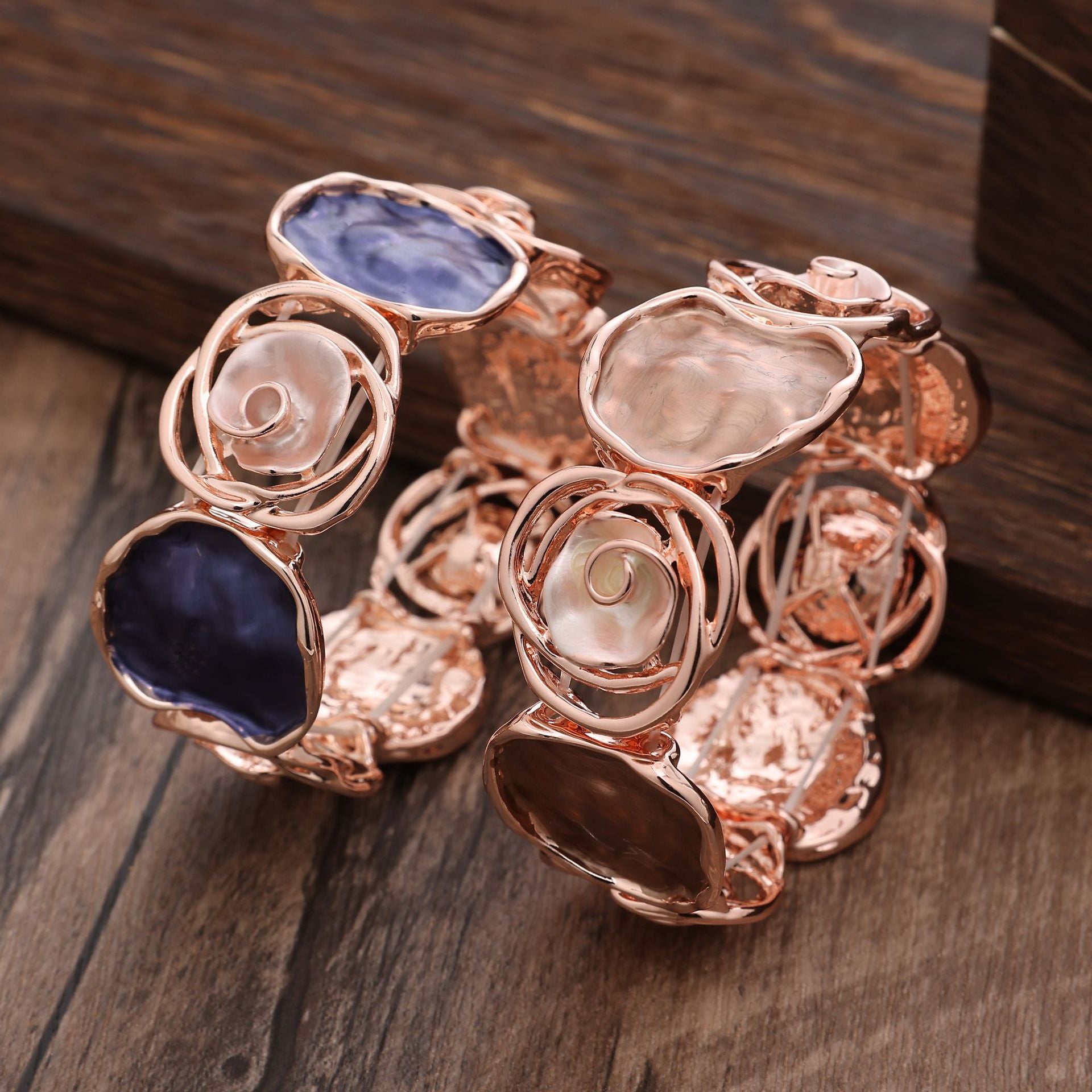 Wholesale Colorful Oil Painting Rose Flower Elastic Bracelet