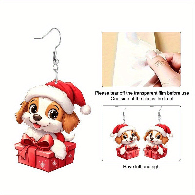 Wholesale Christmas Cute Dog Gift Box Earrings
