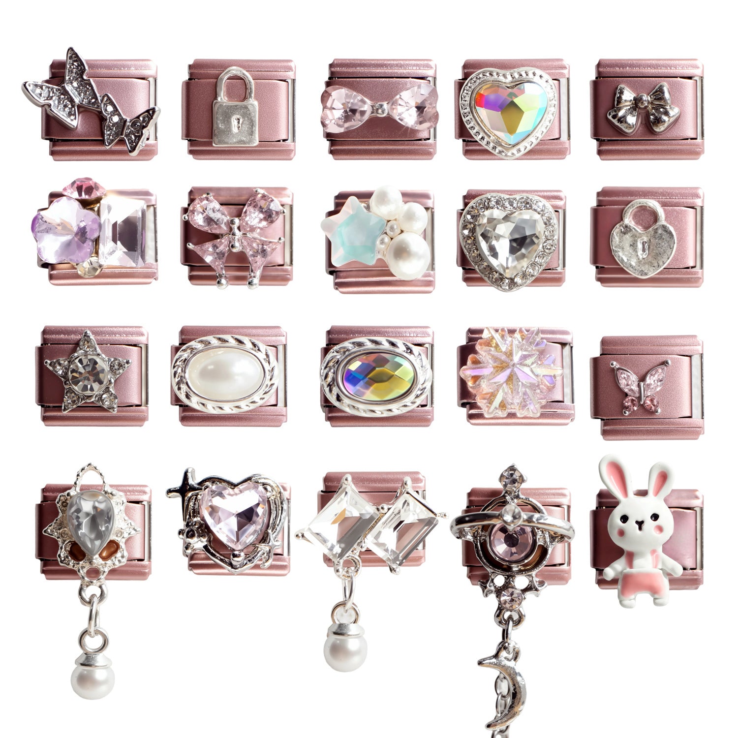 Wholesale 5PCS Pink Butterfly Italian Charm Bracelet Fashion Jewelry Accessory Gift