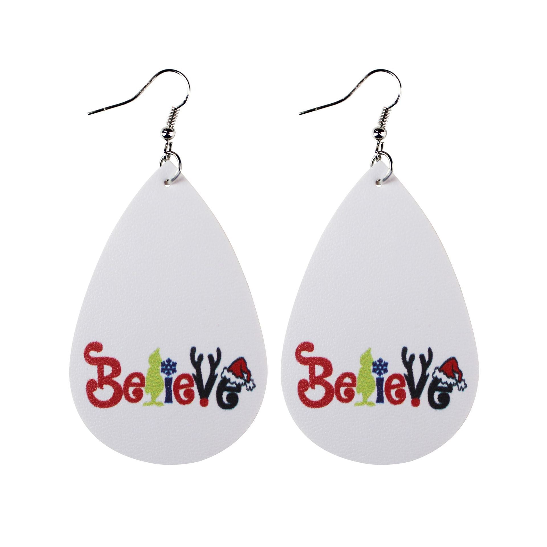 Wholesale Christmas Leather Double-sided Printing Composite Striped Plaid  Earrings